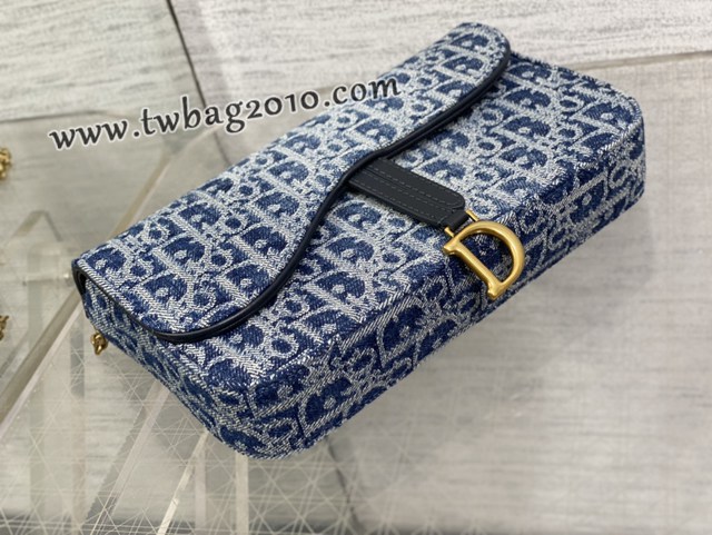 Dior专柜新款迪奥高仿原单马鞍链条手袋系列丹宁系列牛仔布woc链条包 djfk1738